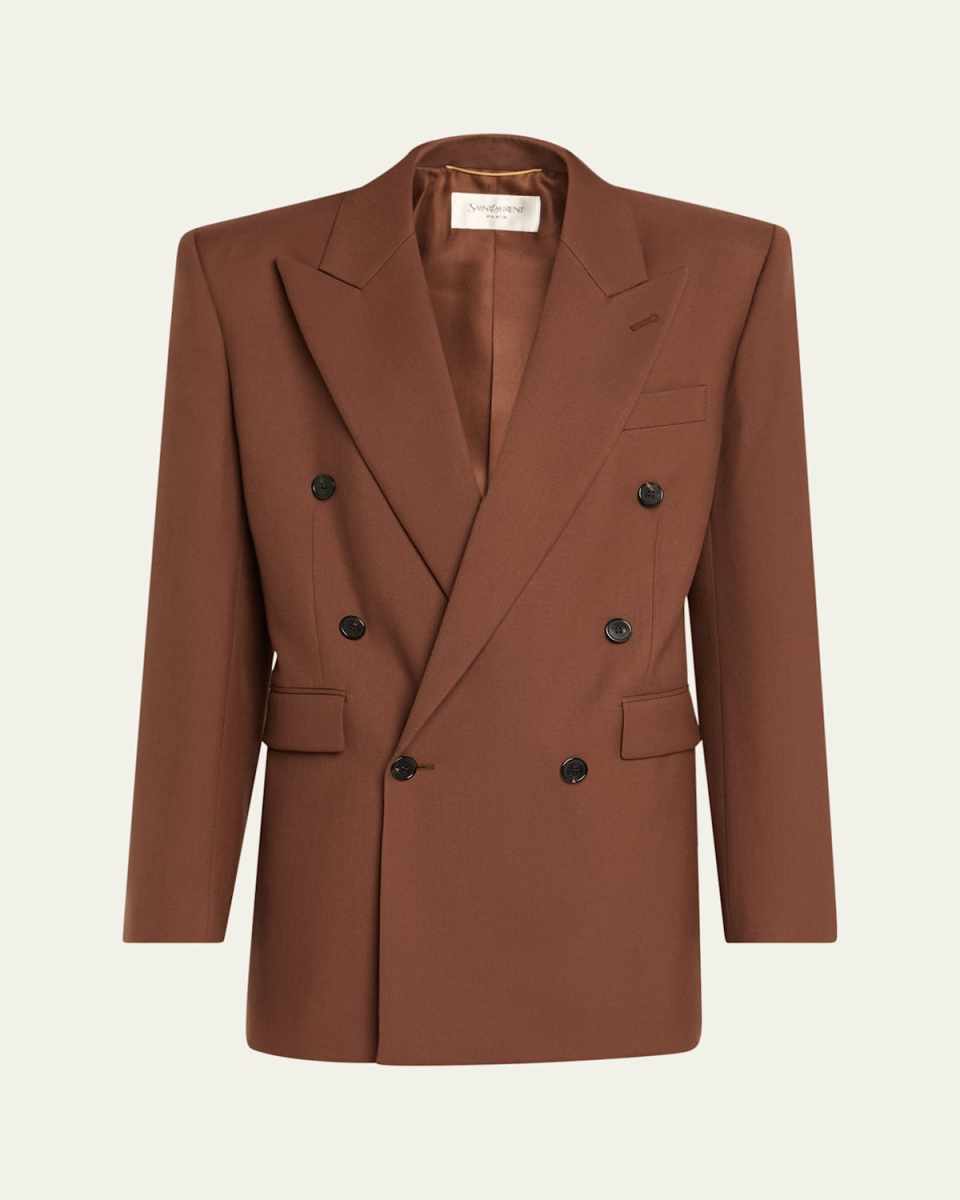 Double-Breasted Strong-Shoulder Blazer